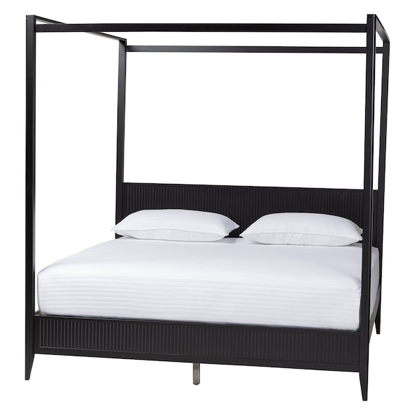 Baxton Studio Primrose Mid-Century Black Fluted Wood King Size Canopy Bed 249-13820-ZORO - main