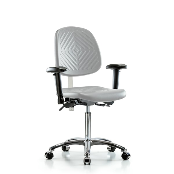 Blue Ridge Ergonomics CL100CleanRoom Chair-Med Bench Height with Med Back, Seat Tilt, Adjustable Arms, &Casters in Gray Poly NCR-PMBCH-MB-CR-T1-A1-NF-CC-GRY - main