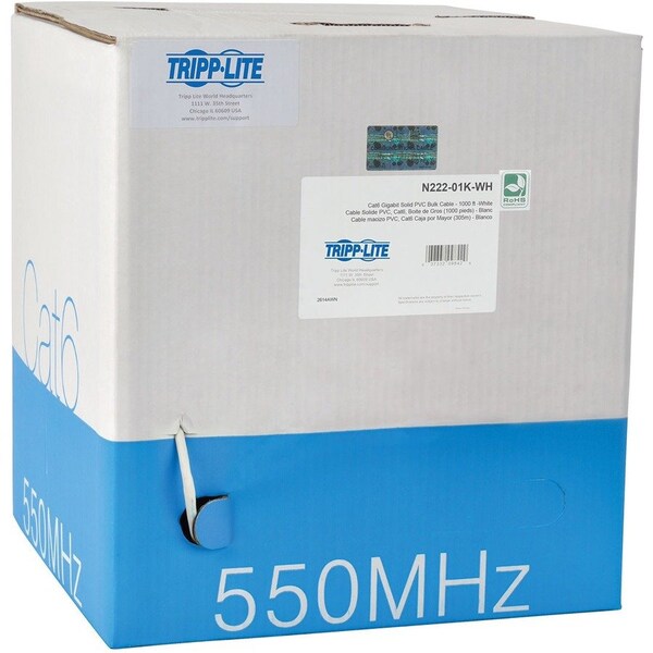 Eaton Tripp Lite Series Cat6 Gigabit Solid Core UTP PVC Bulk Ethernet Cable, White, 1000 ft. 304.8 m, N222-01K-WH - main