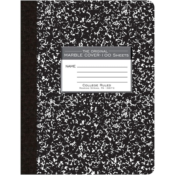 Roaring Spring College Ruled Hard Cover Composition Book, 975 x 75 100 Sheets, Black Marble Cover, Black ROA77264 - main