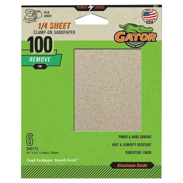 Gator Finishing 1/4 Sheet Clamp-On Sandpaper, 100 Grit, 6PK 5032 - main
