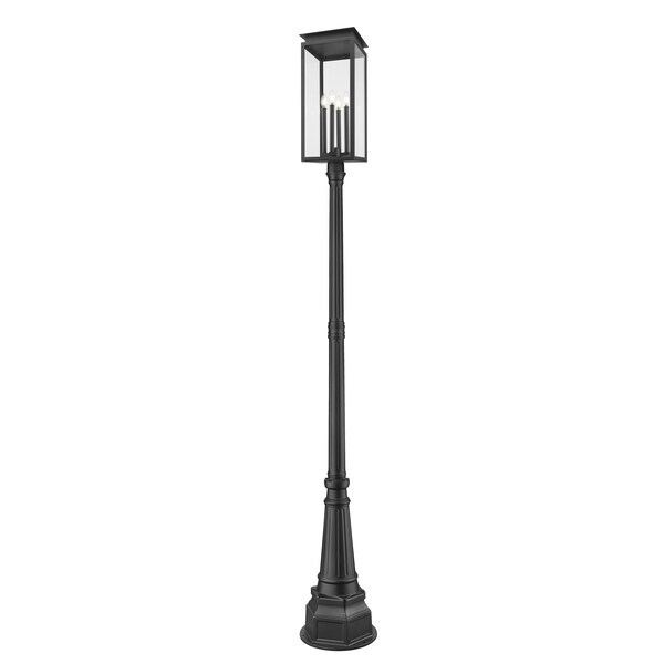 Z-Lite Nova 4 Light Outdoor Post Mounted Fixture, Black/Clear, 14.25 In W x 109.5 In H 5018PHBR-564P-BK - main