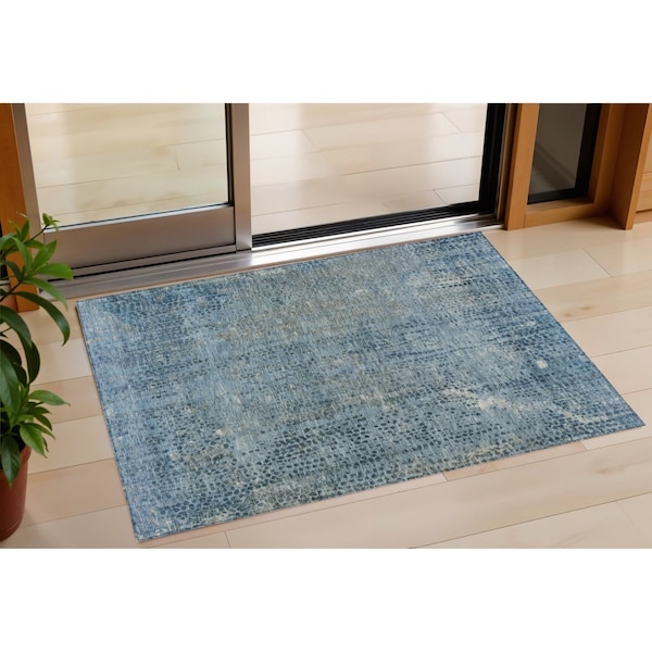 Homeroots 3' X 5' Blue And Ivory Abstract Washable Indoor Outdoor Area Rug 631089 - main
