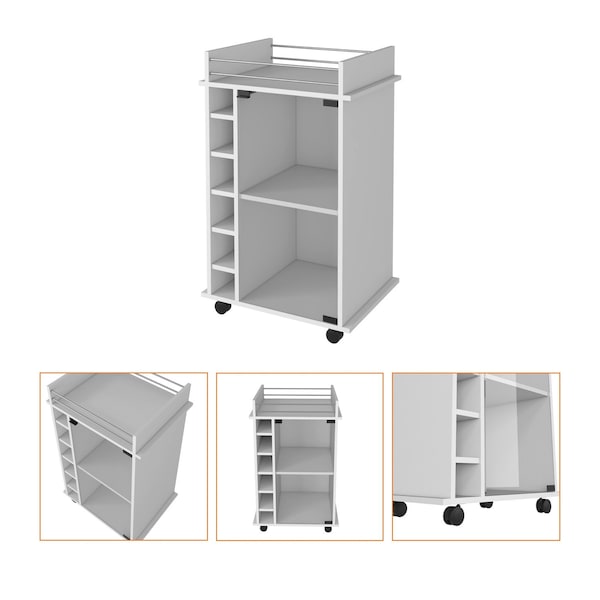 Homeroots White Rolling Bar Cart With Wine Storage 478241 - main