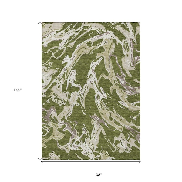 Homeroots 9' X 12' Olive Green And Ivory Abstract Washable Indoor Outdoor Area Rug 600118 - main