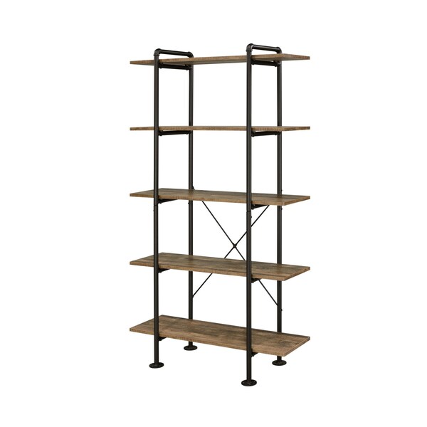 Homeroots 73" Brown And Black Metal Five Tier Etagere Bookcase 486323 - main