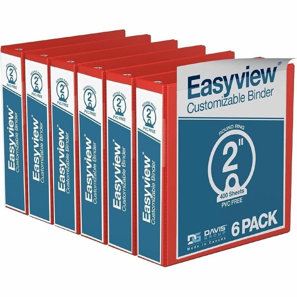 Davis Group Easyview Premium, Round Ring, Customizable, View Binder, (Red, 2"), PK6 8413-03-06 - main