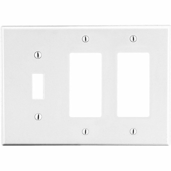 Hubbell Wiring Device-Kellems Wallplate, 3- Gang, 1) Toggle 2) Decorator, White P1262W - main