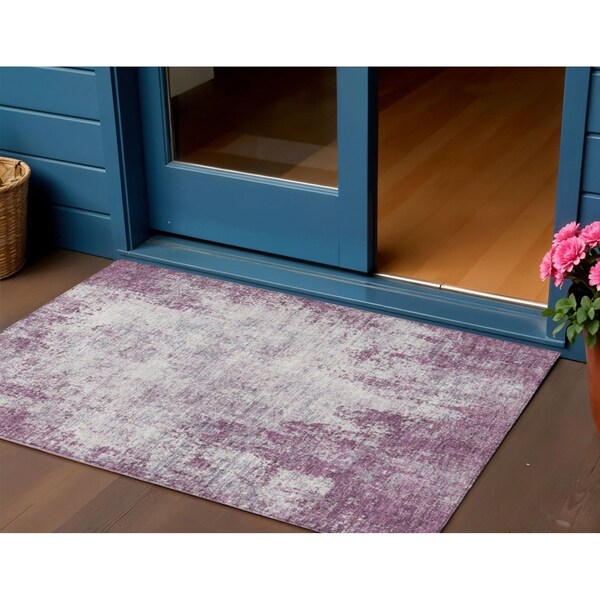 Homeroots 3' X 5' Plum And Ivory Abstract Washable Indoor Outdoor Area Rug 612358 - main