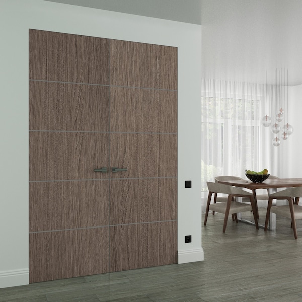 Sartodoors Hidden Double Doors, Planum 0020 Grey Oak Concealed Metal Frame 64" x 80" (2* 32x80) Left-hand Outs PLANUM0020DMF-SD-64x80-LH-O - main