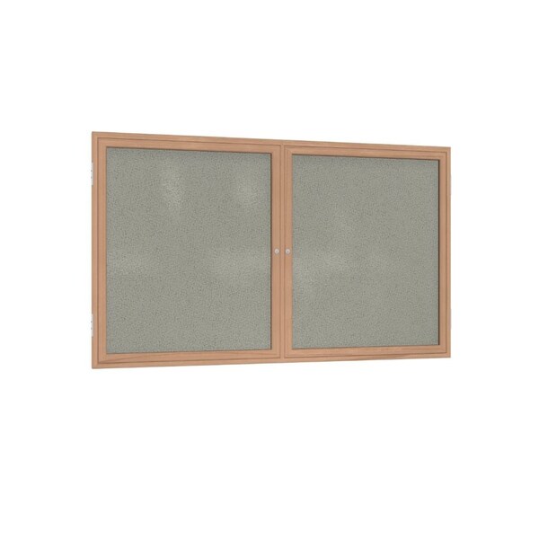 Ghent 2 Door Enclosed Fabric Bulletin Board, Oak Wood Frame, 3'H x 5'W, Taupe PW23660F-96 - main