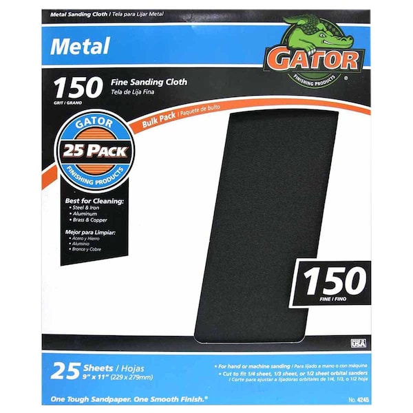 Gator Finishing 9 x 11 in. Metal Sanding Cloths, 150 Grit, Fine, 25PK 4245 - main
