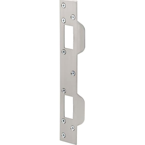 Defender Security Deadbolt Strike Plate, 6 in L, 1-5/8 in W, Steel, Satin Nickel U 10385 - main