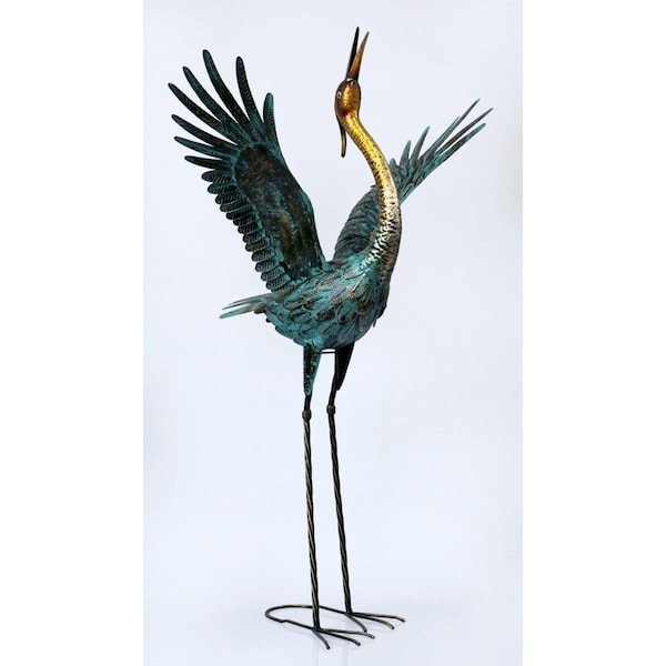 Espectaculo AI-GG9505-Q01 Heron Looking Up with Raised Wings Metal Garden Sculpture, Multi Color ES3603699 - main