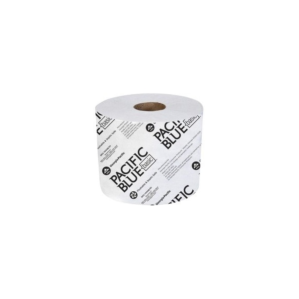 Pacific Blue Basic Standard Roll Toilet Paper, 1 Ply, 3.90in W x 4in L, 1500 Sheets/Roll, White, 48 /, 48PK 14448/01 - main