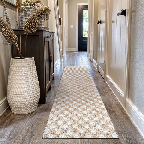 World Rug Gallery Beige Block Shag Runner Rug 2 ft 3 in x 12 ft Beige WR118BEIGE2X12 - main
