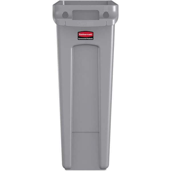 Rubbermaid Commercial Slim Jim 23 gal Rectangular Slim-Profile Plastic Can, Gray, None, Plastic, 11 in FG354060GRAY - main
