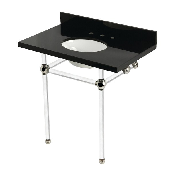 Kingston Brass 36" Black Granite Console Sink with Acrylic Legs, 8-Inch, 3-Hole, Black Granite/Polished Nickel KVPK36KA6 - main