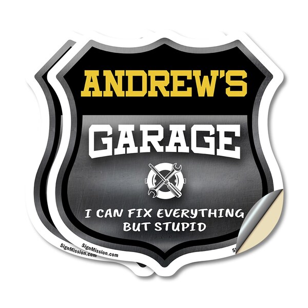 Signmission Andrew's Garage I Can Fix Everything But Stupid, 4 inch X 4 inch, Vinyl Decal, 2PK SHI-D-2PACK-4-490-ANDREW - main