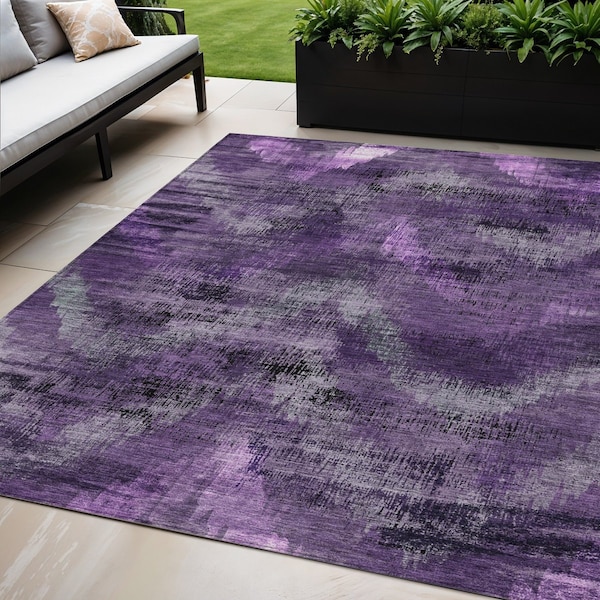 Homeroots 5' X 8' Purple Lavender And Gray Abstract Washable Indoor Outdoor Area Rug 587147 - main