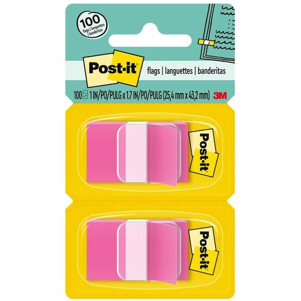 3M Post-it Flags, 1" Wide, Bright Pink, 50 Flags/Dispenser, 2 Dispensers/Pack 680BP2 - main