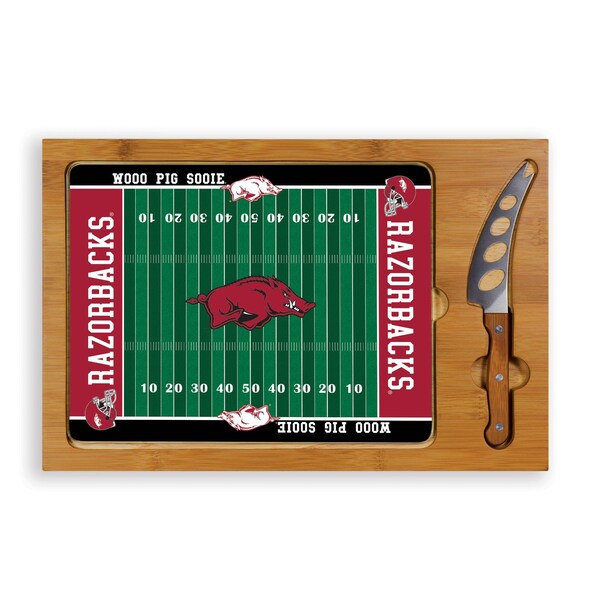 Picnic Time Family Of Brands NCAA Arkansas Razorbacks Football Field Icon Glass Top Cutting Board & Knife Set 910-00-505-034-0 - main