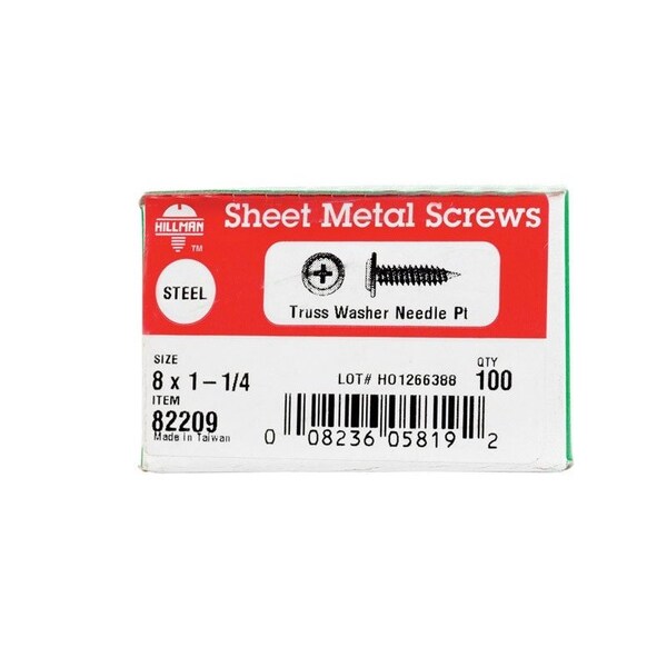 Hillman Sheet Metal Screw, Truss Head Phillips Drive, 100 PK 82209 - main