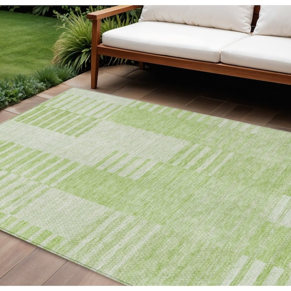 Homeroots 8' X 10' Artichoke Green And Mint Green Striped Washable Indoor Outdoor Area Rug 581632 - main
