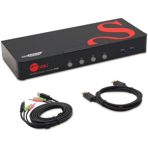 Siig 4 Port 4K 60HZ DisplayPort 1.2 KVM Switch with USB 3.0 and Multi-Media ports CE-DP0G11-S1 - main