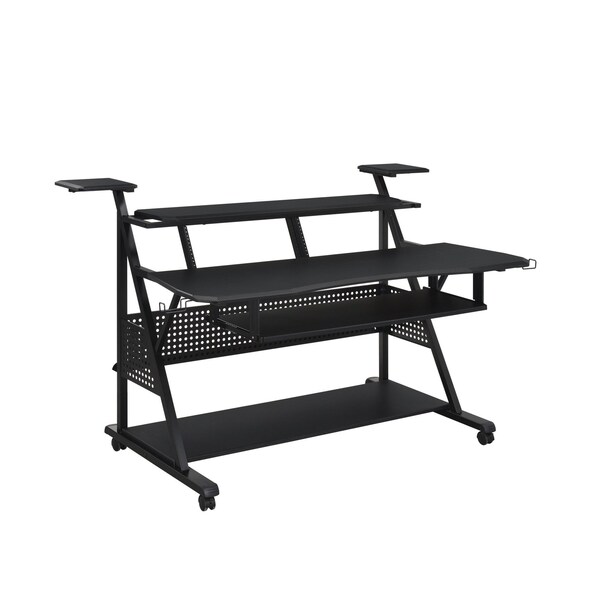 Homeroots 67" Black Wood and Metal Rolling Computer Desk 491535 - main
