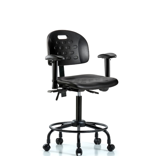 Blue Ridge Ergonomics Newport Med Bench Chair, RT, AA, Casters, 6-Way Adjustable, 24" to 32" Height, Black; Blue BR-HPMBCH-RT-T0-A1-RC - main