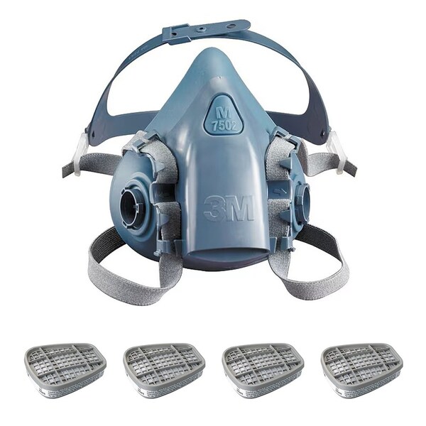 3M Half Mask Respirator Kit: 4 Cartridges Included, Acid Gas (AG), 7500 Series, Bayonet, Size L 3PB41-3AG78 - main