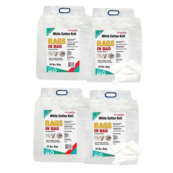 Supremeplus Recycled White Knit T-Shirt Cleaning Rags, 10 lbs. Bag, Pack of 4, 4PK SP-7561 - main