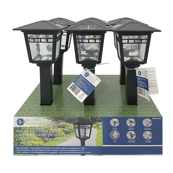 Boston Harbor Solar Coach Stake Light, NIMh Battery, AA Battery, 1Lamp, Plastic and Glass Fixture, Black 26072 - main