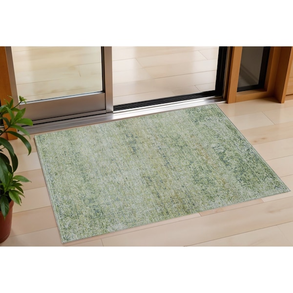 Homeroots 3' X 5' Artichoke Green And Ivory Abstract Washable Indoor Outdoor Area Rug 631581 - main