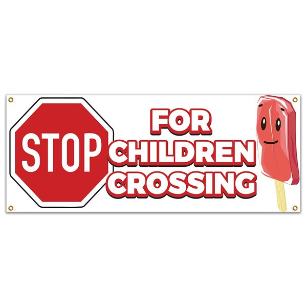 Signmission Stop For Children Crossing, 18 Inch x 48 Inch, Banner B-Stop For Children Crossing19 - main