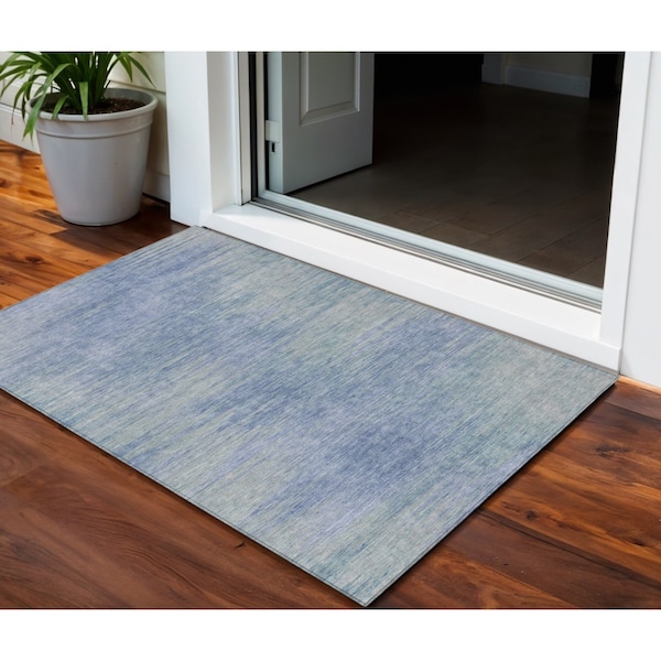 Homeroots 3' X 5' Denim Blue And Sky Blue Abstract Washable Indoor Outdoor Area Rug 587206 - main