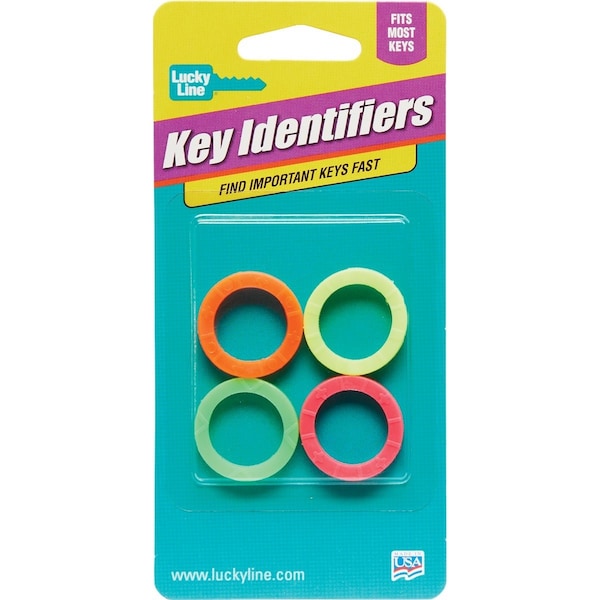 Lucky Line Vinyl Medium Size Small Key Identifier Ring Assorted Neon Colors, 4PK 16706 - main