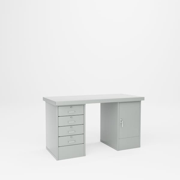 Pucel Pedestal Bench with Door & Drawer Cabinet, 60 in W x 28 in D x 34 in H, Gray CDB-2860-S - main