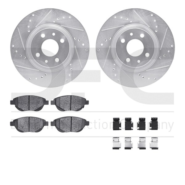 Dynamic Friction Co DFC Rotors-Drilled & Slotted-Silver w/ EURO 5000 Ceramic Brake Pads Incl Hdw 7612-07003 - main
