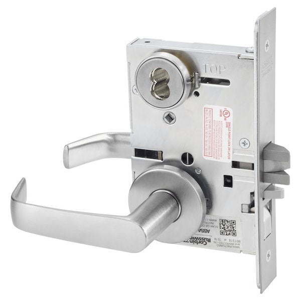 Corbin Russwin Entrance or Office Mortise Lock, NS Lever, A Rose, 6-Pin LFIC Less Core, Satin Chrome ML2051 NSA 626 CL6 - main