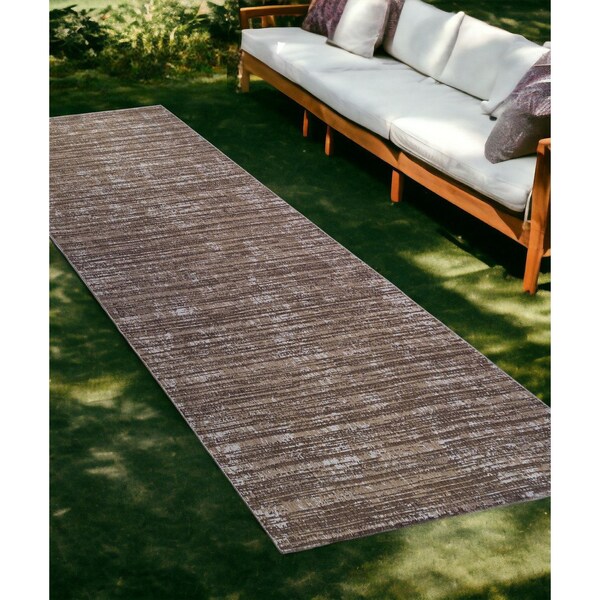 Homeroots 8' Runner Brown and Ivory Striped Stain Resistant Indoor Outdoor Runner Rug 531657 - main