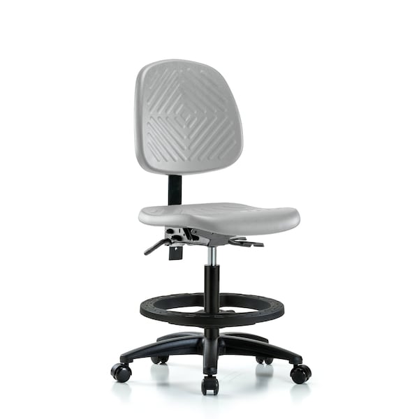 Blue Ridge Ergonomics Poly Chair-Medium Bench Height with Medium Back, Black Foot Ring, & Casters in Gray Poly PMBCH-MB-RG-T0-A0-BF-RC-GRY - main