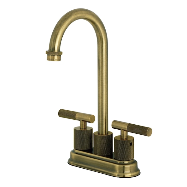 Kingston Brass Double-Handle 4" Centerset Bar Faucet with Knurled Handle, Antique Brass KB5493KNL - main