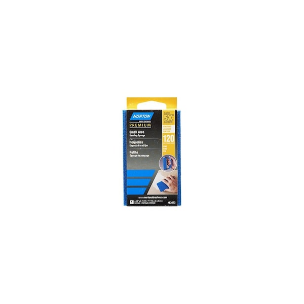 Norton ProSand Sanding Sponge, 4-1/2 in L, 2-11/16 in W, 120 Grit, Fine, Aluminum Oxide Abrasive Blue 7660782072 - main