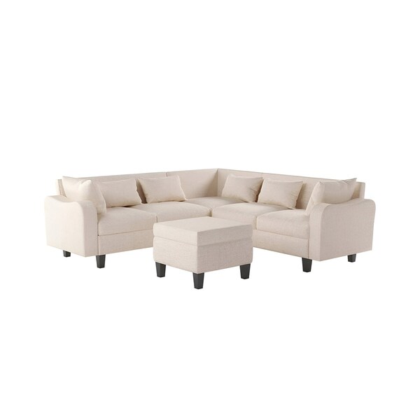 Homeroots 87" Beige Fabric Modular Sofa With Ottoman And Storage 568274 - main