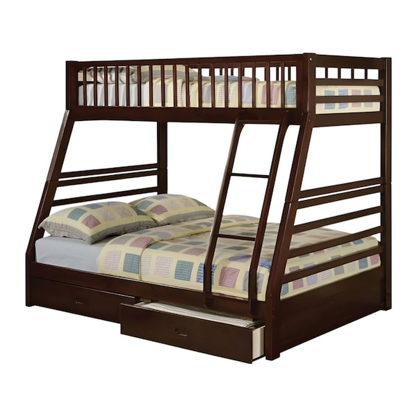Homeroots Espresso Twin Over Full Solid Wood Bunk Bed With Storage 286524 - main
