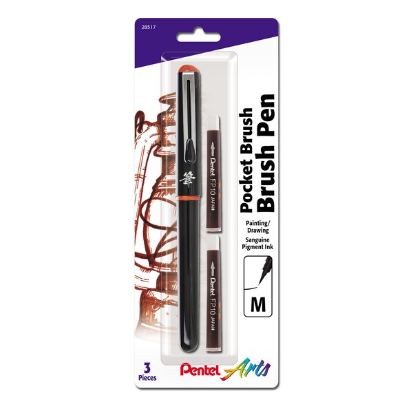 Pentel Pocket Brush Pen with 2 Sanguine Refills GFKP3BPSG - main