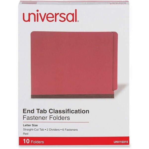 Universal Universal Pressboard End Tab Classification Folders, Letter, Six-Section, Red, 10/Box UNV10315*** - main