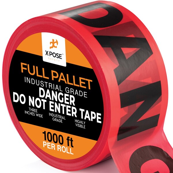 Xpose Safety Danger Tape, PVC, Danger Do Not Enter, High Visibility Red, 3 in W., 000 ft L., Full Pallet (960 pk) PDDNT-FP960-X - main